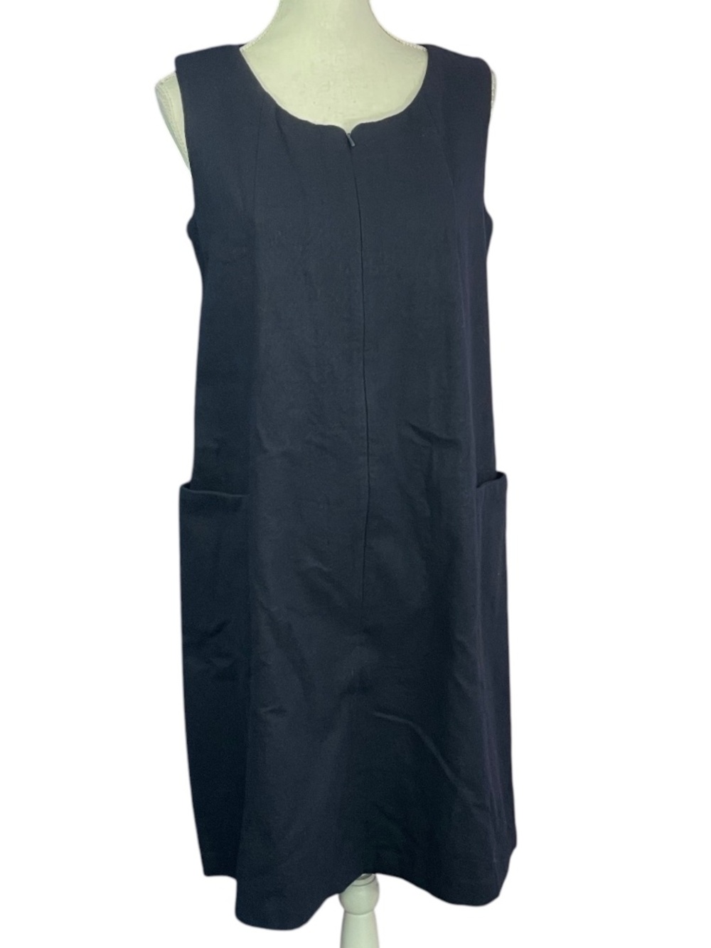 Lagenlook Wool Pinafore Dress 8 Jumper Navy Blue Pullover Pockets Zip Front USA
